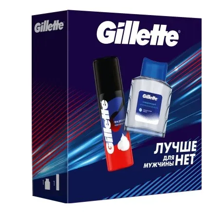 GILLETTE набор подарочный:лосьон после бритья освежающий 50мл, пена д/бритья классическая 50мл